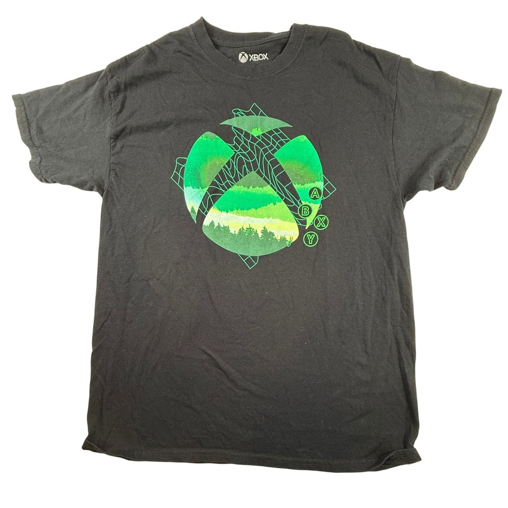 Xbox Ripple Junction Graphic T-Shirt Large Black Green Forest Logo ABXY Gamer